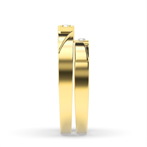 4 Prong Round Yellow Gold Solitare couple band Couples Engagement Rings
