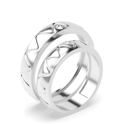 flush setting round shape solitaire dimaond couple band ring