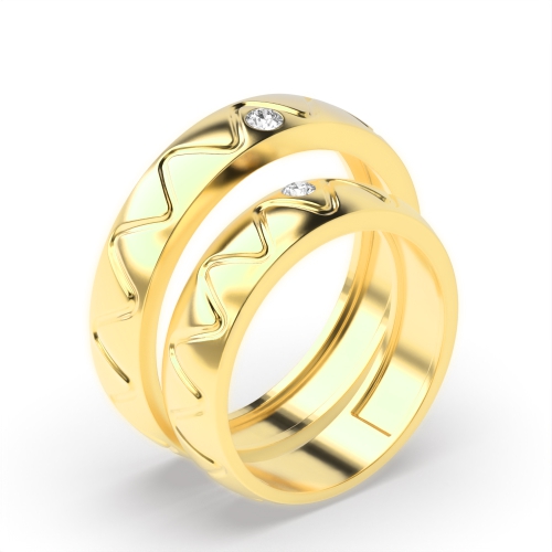 Flush Setting Round Yellow Gold Superior Couples Engagement Rings