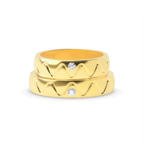 Flush Setting Round Yellow Gold Superior Couples Engagement Rings