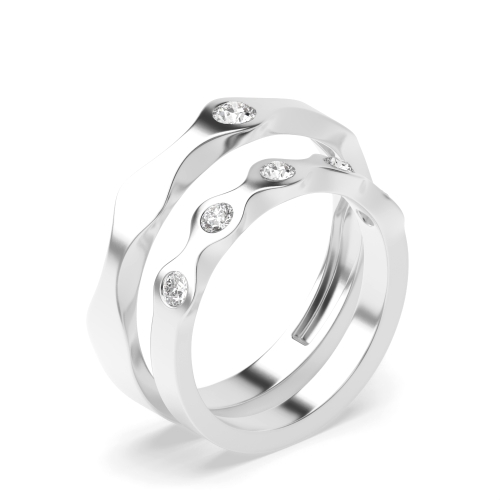 flush setting round shape solitaire dimaond couple band ring