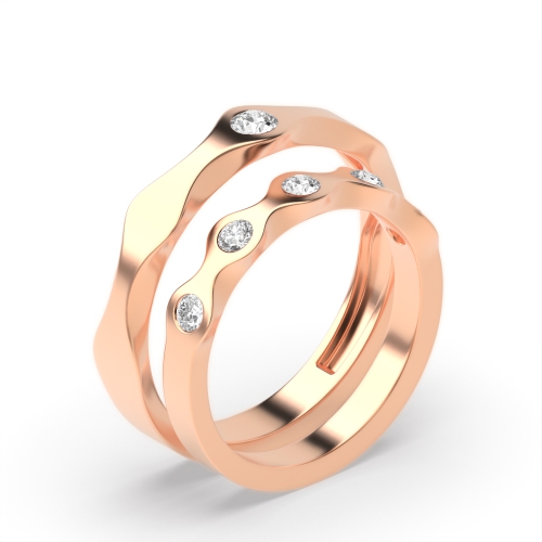Flush Setting Round Rose Gold Sculpt Couples Engagement Rings