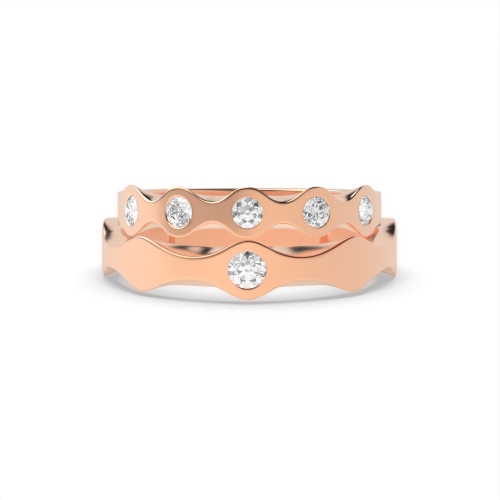 Flush Setting Round Rose Gold Sculpt Couples Engagement Rings