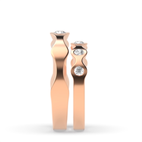 Flush Setting Round Rose Gold Sculpt Couples Engagement Rings
