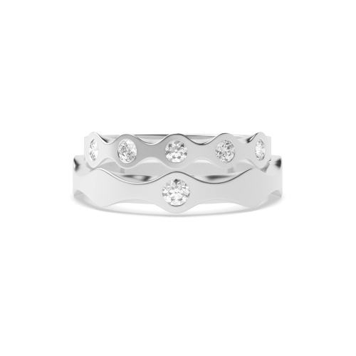 Flush Setting Round Platinum Sculpt Couples Engagement Rings