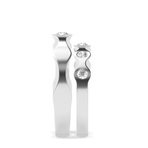 Flush Setting Round Platinum Sculpt Couples Engagement Rings