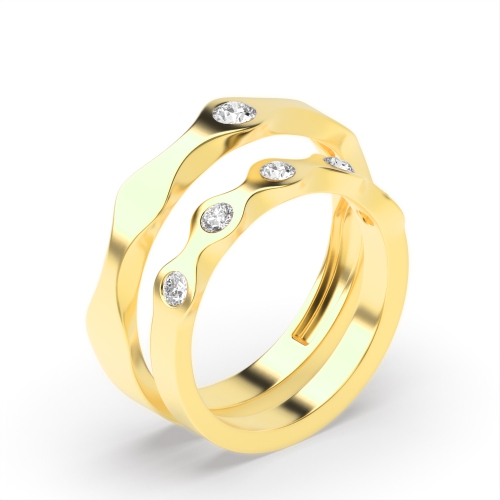 Flush Setting Round Yellow Gold Sculpt Couples Engagement Rings