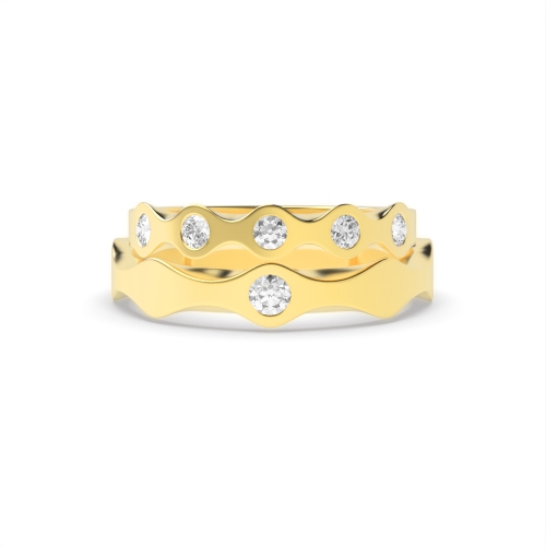 Flush Setting Round Yellow Gold Sculpt Couples Engagement Rings