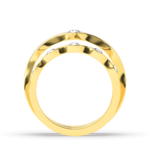 Flush Setting Round Yellow Gold Sculpt Couples Engagement Rings
