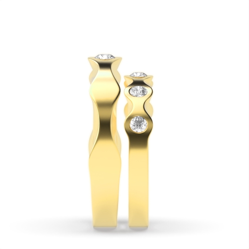 Flush Setting Round Yellow Gold Sculpt Couples Engagement Rings