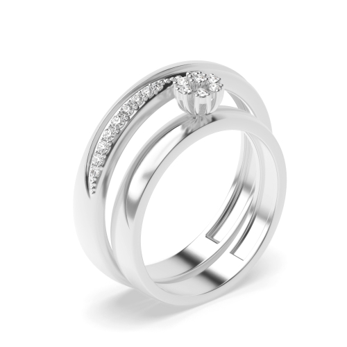 pave setting round shape diamond couple band ring
