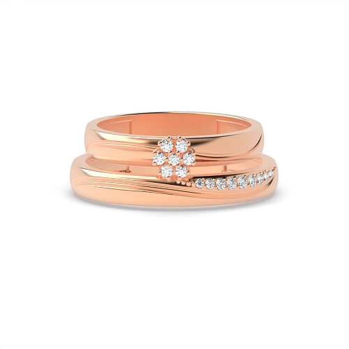 Pave Setting Round Rose Gold Radiance Couples Engagement Rings