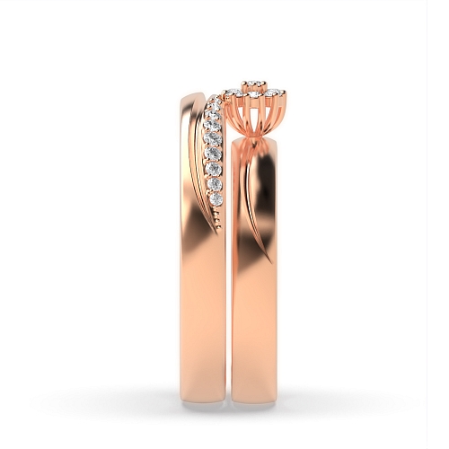 Pave Setting Round Rose Gold Radiance Couples Engagement Rings