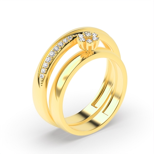 Pave Setting Round Yellow Gold Radiance Couples Engagement Rings