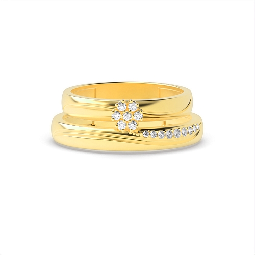 Pave Setting Round Yellow Gold Radiance Couples Engagement Rings