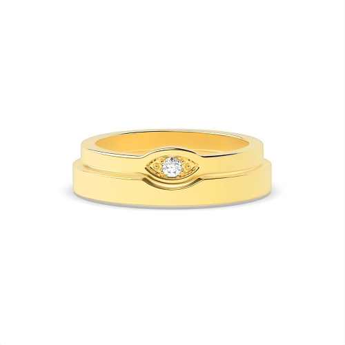 Channel Setting Round Yellow Gold Eye design Couples Engagement Rings