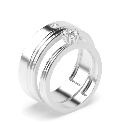 Pave Setting Round Shape Diamond Couple Band Ring | Abelini 