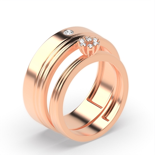 Pave Setting Round Rose Gold Couple band cluster set Couples Engagement Rings