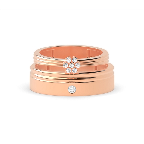 Pave Setting Round Rose Gold Couple band cluster set Couples Engagement Rings