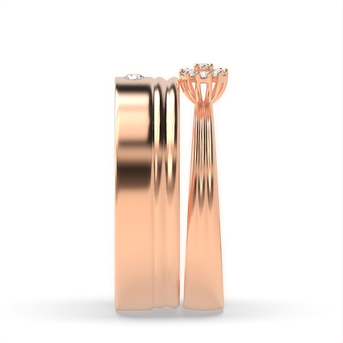 Pave Setting Round Rose Gold Couple band cluster set Couples Engagement Rings