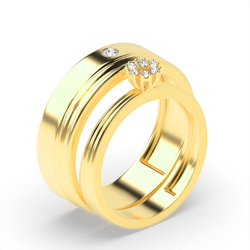 Pave Setting Round Yellow Gold Couple band cluster set Couples Engagement Rings