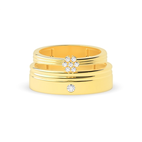 Pave Setting Round Yellow Gold Couple band cluster set Couples Engagement Rings