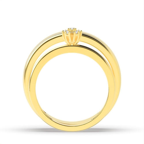 Pave Setting Round Yellow Gold Couple band cluster set Couples Engagement Rings