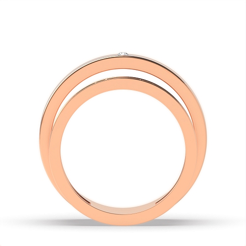 Pave Setting Round Rose Gold wavy Couples Engagement Rings