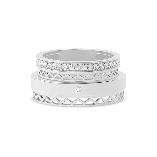 Pave Setting Round wavy Naturally Mined Diamond Couples Engagement Rings