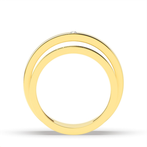 Pave Setting Round Yellow Gold wavy Couples Engagement Rings