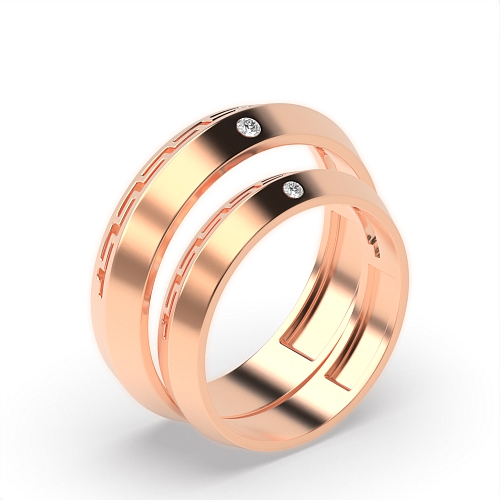 Flush Setting Round Rose Gold Faceted Couples Engagement Rings