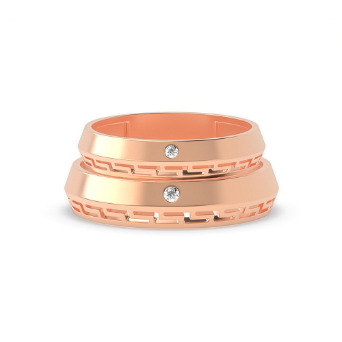 Flush Setting Round Rose Gold Faceted Couples Engagement Rings
