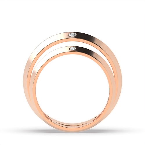 Flush Setting Round Rose Gold Faceted Couples Engagement Rings