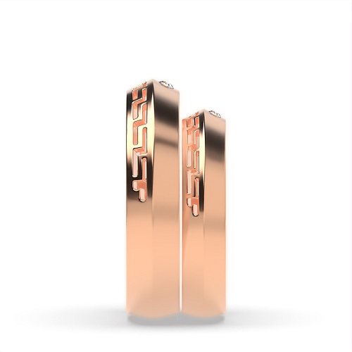 Flush Setting Round Rose Gold Faceted Couples Engagement Rings