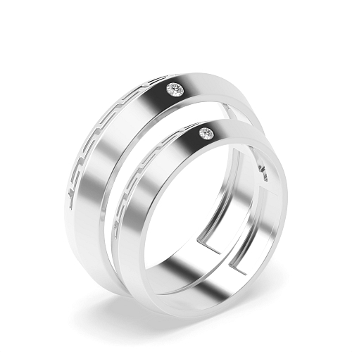 Flush Setting Round Faceted Naturally Mined Diamond Couples Engagement Rings