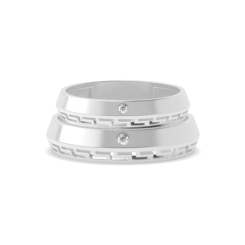 Flush Setting Round Faceted Naturally Mined Diamond Couples Engagement Rings