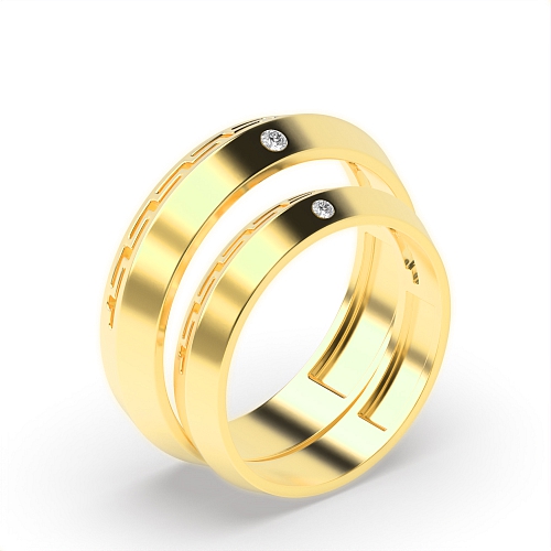 Flush Setting Round Yellow Gold Faceted Couples Engagement Rings