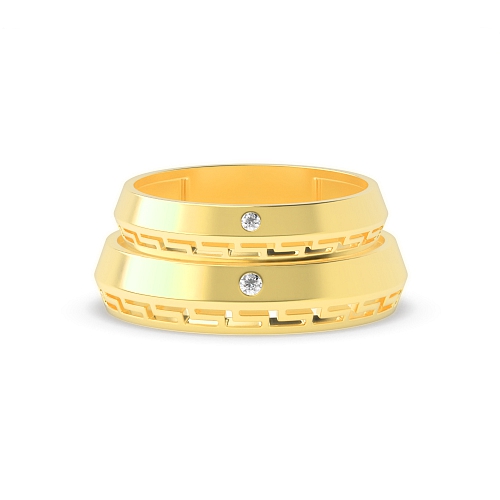Flush Setting Round Yellow Gold Faceted Couples Engagement Rings