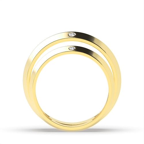 Flush Setting Round Yellow Gold Faceted Couples Engagement Rings