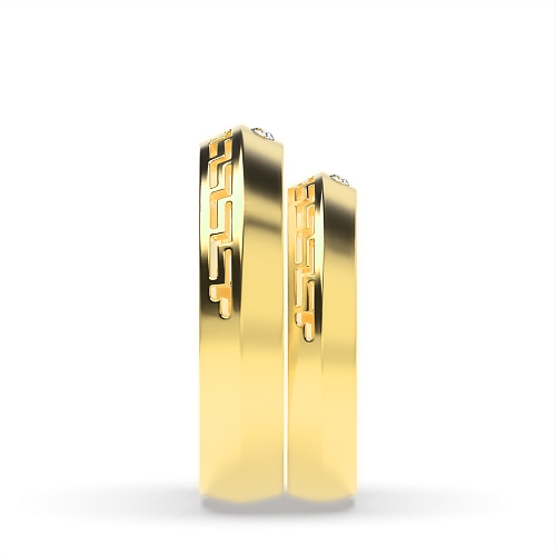 Flush Setting Round Yellow Gold Faceted Couples Engagement Rings