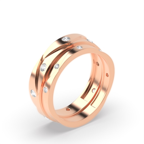 Flush Setting Round Rose Gold Uniqueorbit Couples Engagement Rings