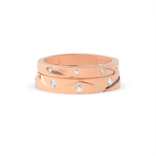Flush Setting Round Rose Gold Uniqueorbit Couples Engagement Rings