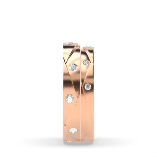 Flush Setting Round Rose Gold Uniqueorbit Couples Engagement Rings