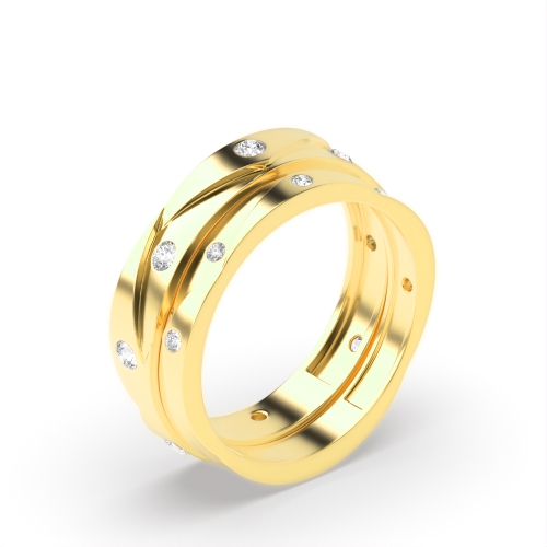 Flush Setting Round Yellow Gold Uniqueorbit Couples Engagement Rings