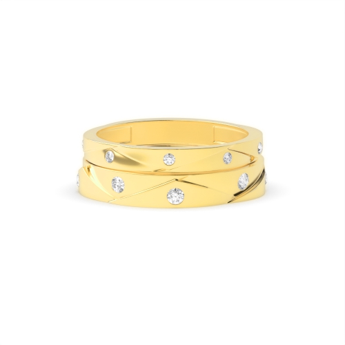 Flush Setting Round Yellow Gold Uniqueorbit Couples Engagement Rings