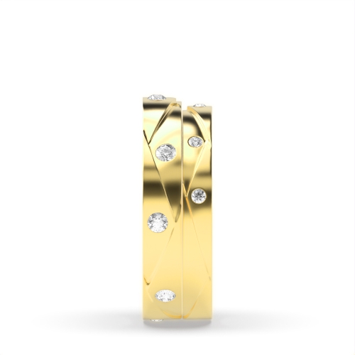 Flush Setting Round Yellow Gold Uniqueorbit Couples Engagement Rings