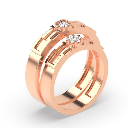 Pave Setting Round Rose Gold Mystical Couples Engagement Rings