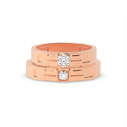 Pave Setting Round Rose Gold Mystical Couples Engagement Rings