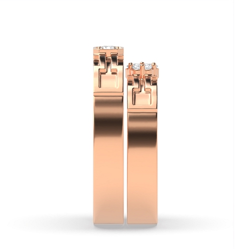 Pave Setting Round Rose Gold Mystical Couples Engagement Rings