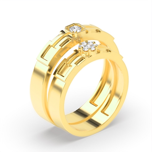 Pave Setting Round Yellow Gold Mystical Couples Engagement Rings